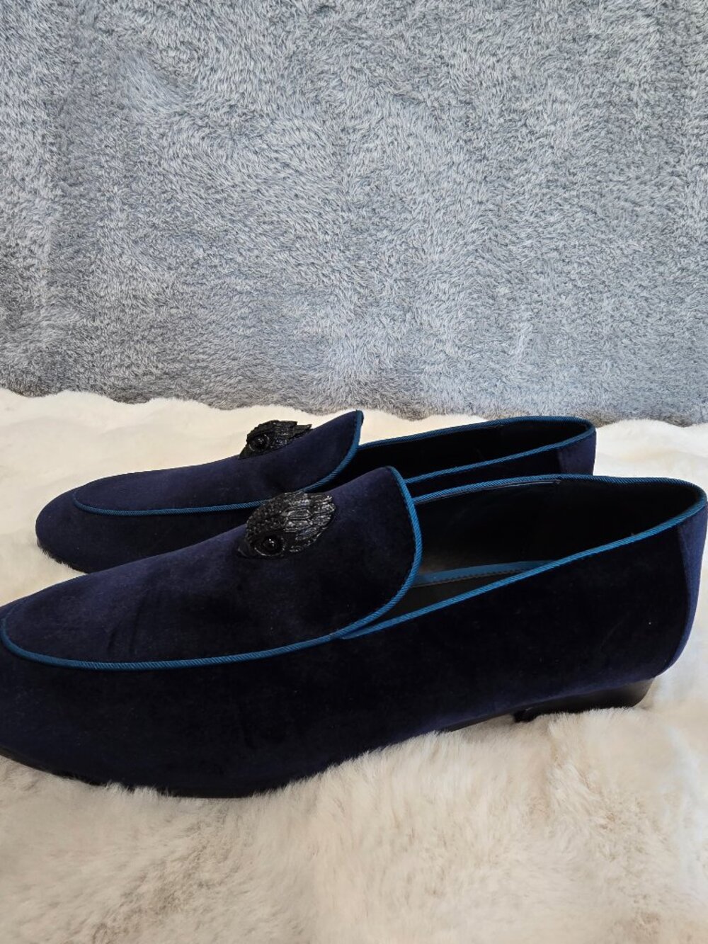 Kurt Geiger Hugh Eagle Velvet Loafer Navy Men's Size 41 or US 8 NEW Formal
